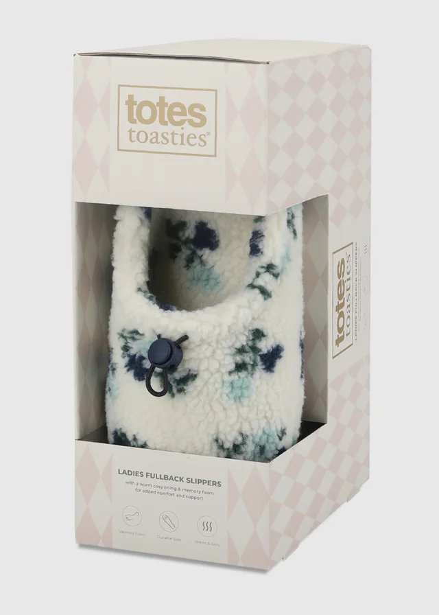 Totes Floral Natural Borg Full Back Slippers with Toggle