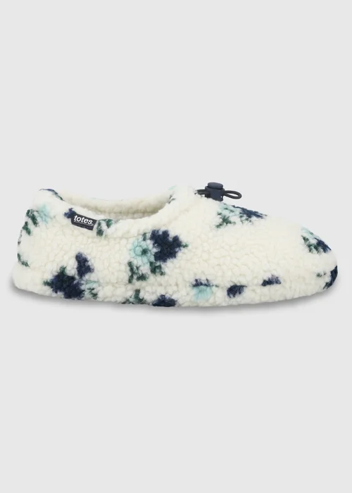 Totes Floral Natural Borg Full Back Slippers with Toggle - 3-4 Image 1