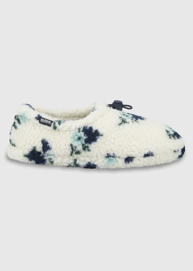 Totes Floral Natural Borg Full Back Slippers with Toggle
