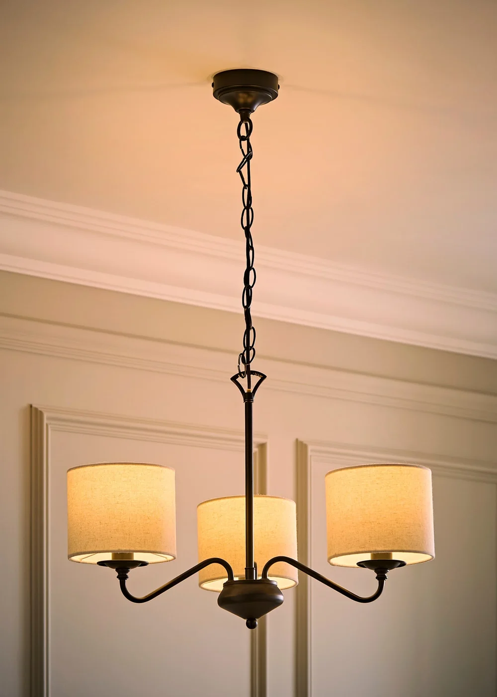 ValueLights Carmit Matte Black 3 Arm Fabric Shade Chandelier - One Size Image 2