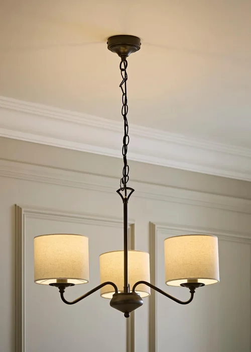 ValueLights Carmit Matte Black 3 Arm Fabric Shade Chandelier - One Size Image 1