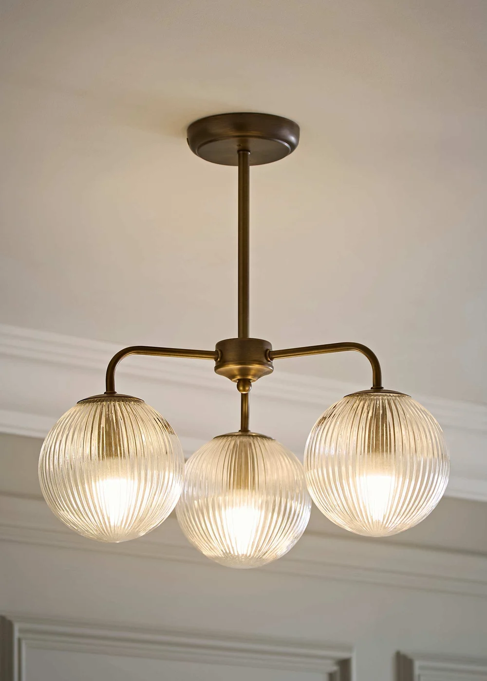ValueLights Kempton Brushed Brass 3 Arm Chandelier (IP44) - One Size Image 1