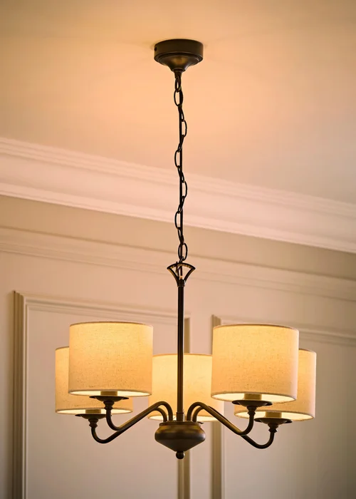 ValueLights Carmit Matte Black 5 Arm Fabric Shade Chandelier - One Size Image 2