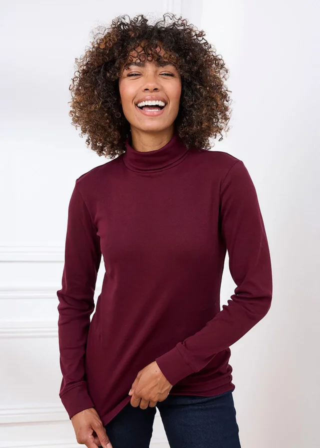 Cotton Traders Burgundy Rollneck Top