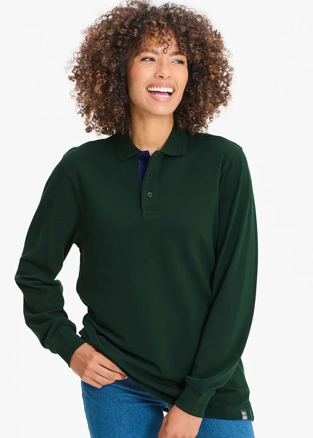 Cotton Traders Jewel Green Long Sleeve Polo Shirt