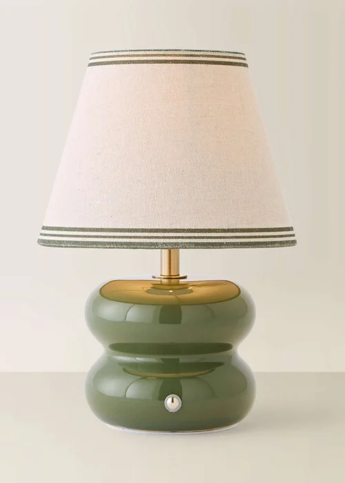 ValueLights Gia Olive Ceramic Stacked Rechargeable Table Lamp with Triple Trim Shade - One Size Image 3
