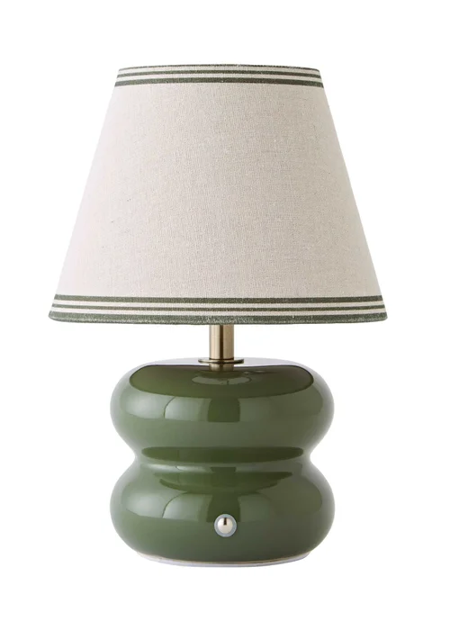 ValueLights Gia Olive Ceramic Stacked Rechargeable Table Lamp with Triple Trim Shade - One Size Image 5