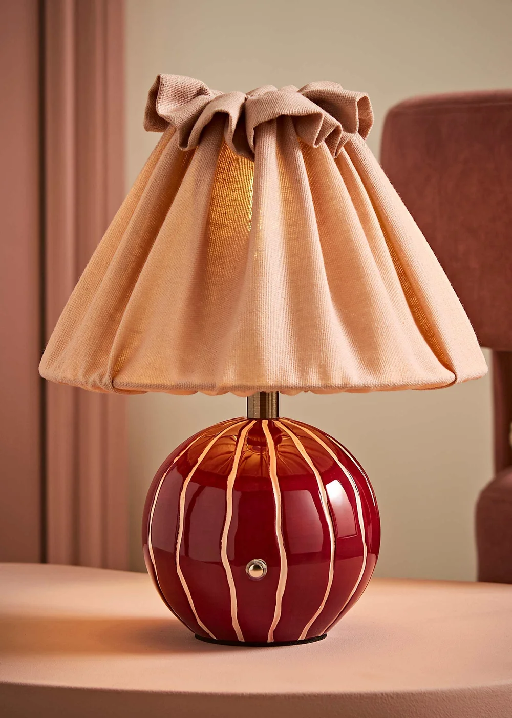 ValueLights Elma Burgundy Stripe Rechargeable Table Lamp - One Size Image 1