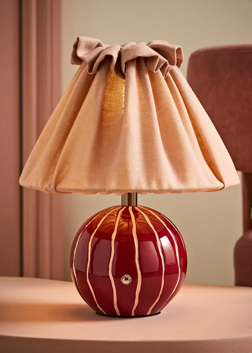 ValueLights Elma Burgundy Stripe Rechargeable Table Lamp - One Size Image 1