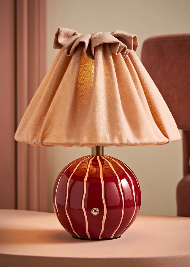 ValueLights Elma Burgundy Stripe Rechargeable Table Lamp