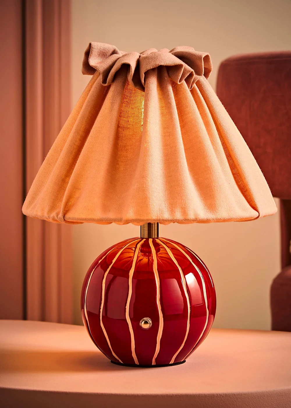 ValueLights Elma Burgundy Stripe Rechargeable Table Lamp - One Size Image 2
