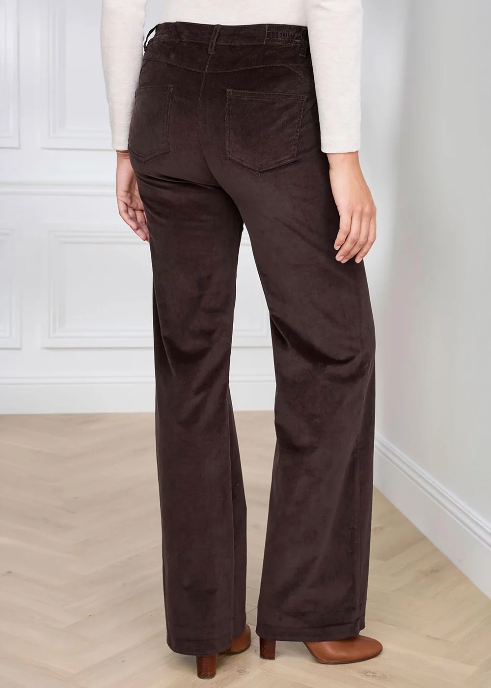 Cotton Traders Dark Chocolate Wide-Leg Stretch Cord Trousers - 12/L27 Image 3