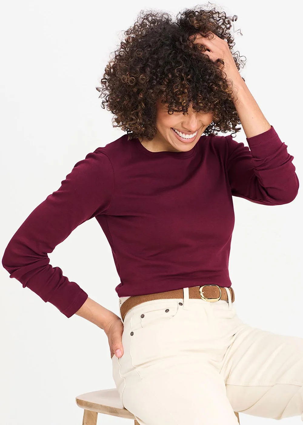Cotton Traders Burgundy Long Sleeve Crew Neck Base Layer Top - XS Image 1