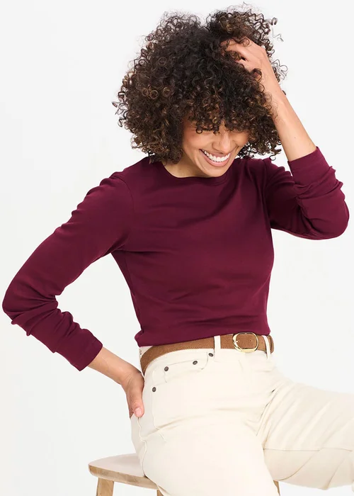 Cotton Traders Burgundy Long Sleeve Crew Neck Base Layer Top - XS Image 1