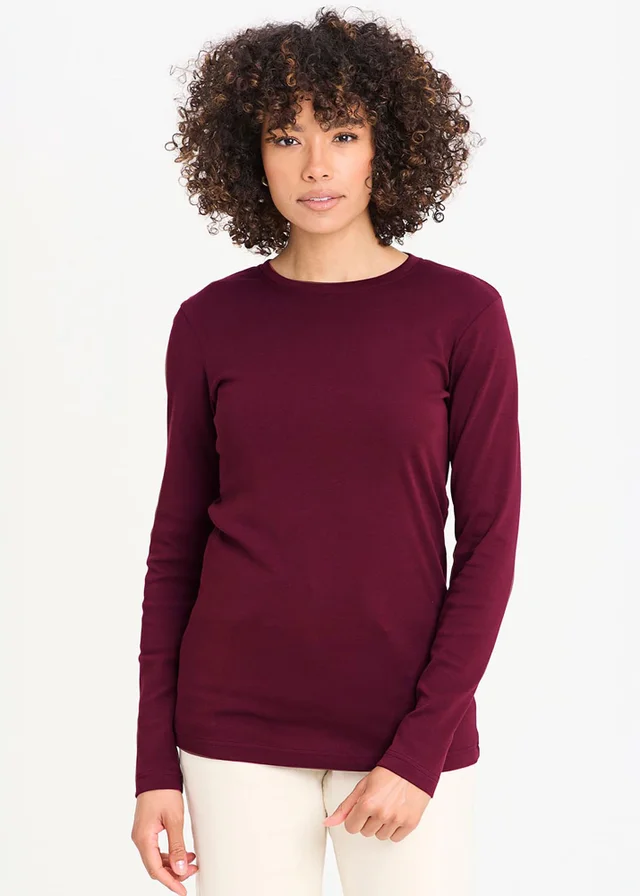 Cotton Traders Burgundy Long Sleeve Crew Neck Base Layer Top