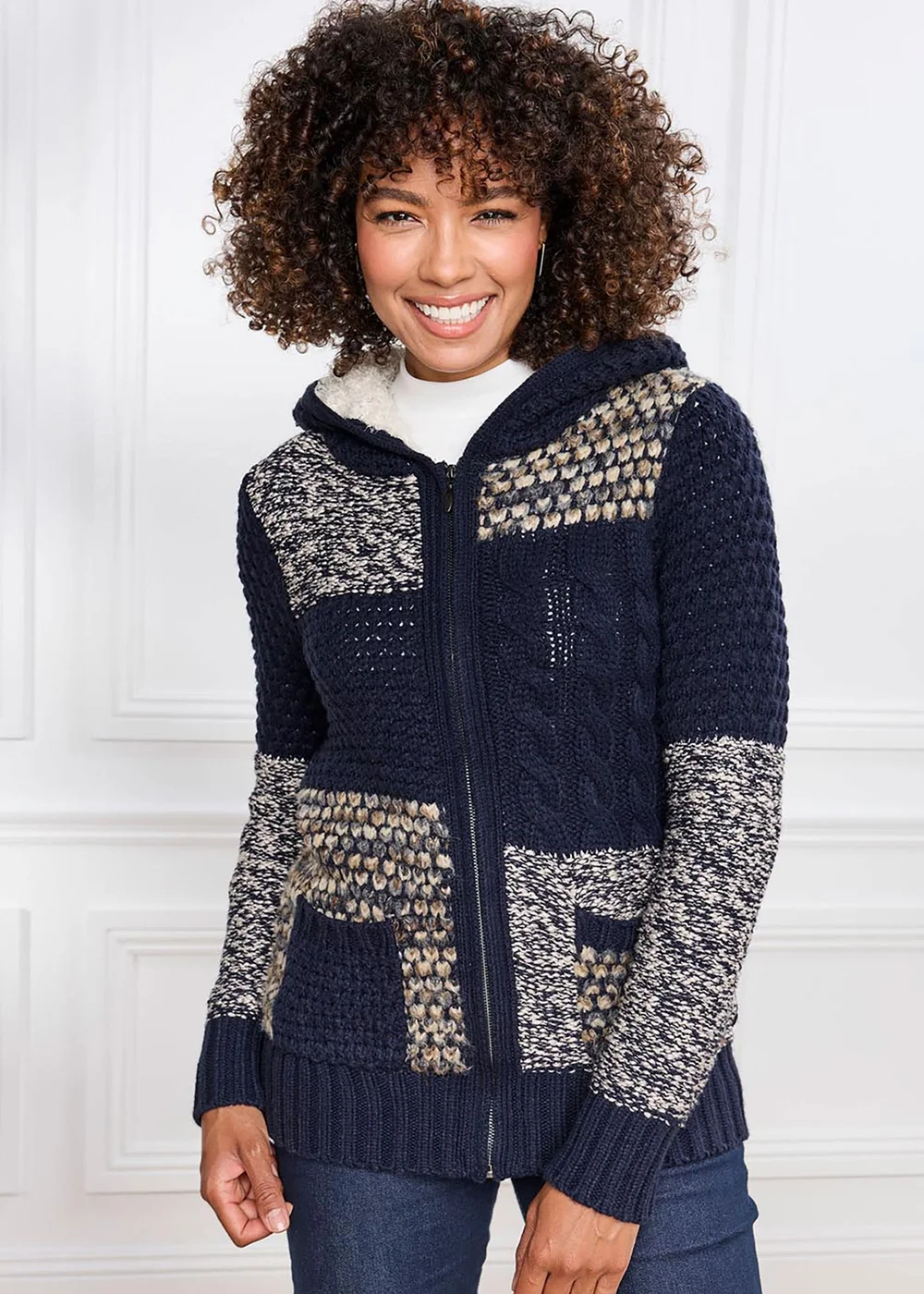 Cotton Traders Navy Hooded Knitted Zip Cardigan - 18 Image 2