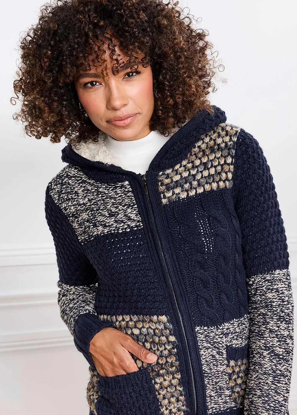 Cotton Traders Navy Hooded Knitted Zip Cardigan - 18 Image 4