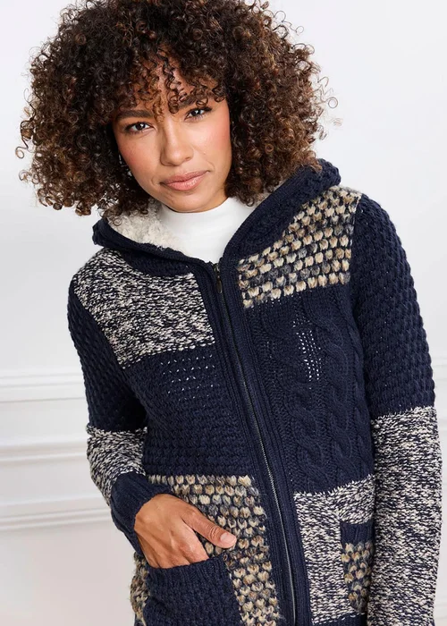 Cotton Traders Navy Hooded Knitted Zip Cardigan - 18 Image 4