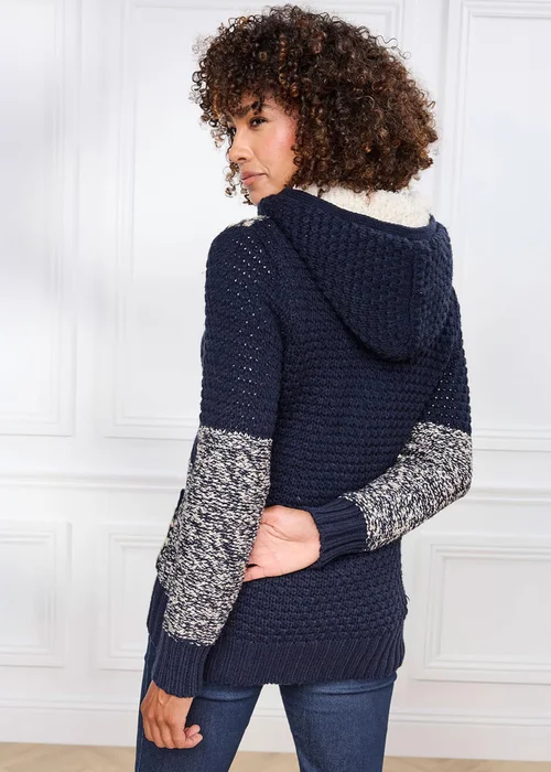 Cotton Traders Navy Hooded Knitted Zip Cardigan - 18 Image 3