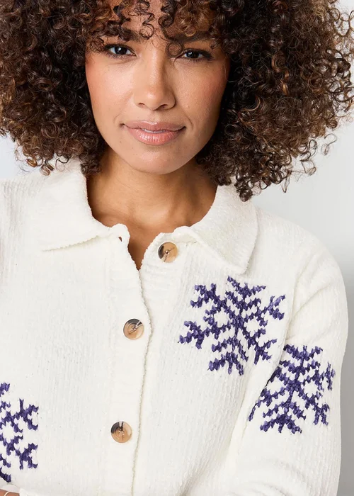 Cotton Traders Pale Cream Chenille Snowflake Cardigan - 22 Image 4