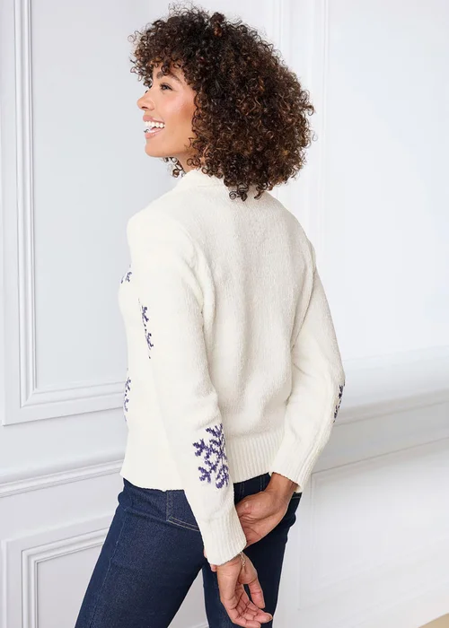 Cotton Traders Pale Cream Chenille Snowflake Cardigan - 22 Image 3