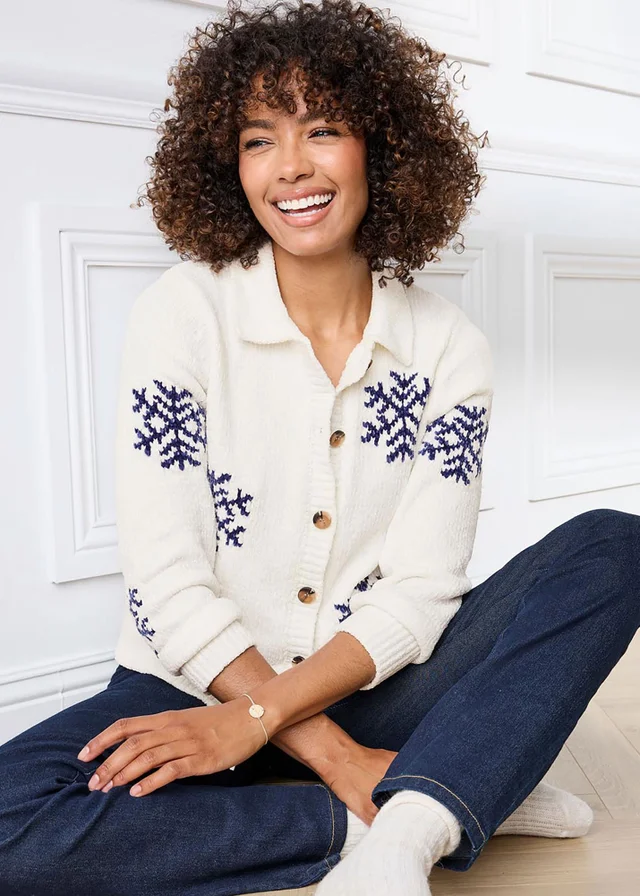 Cotton Traders Pale Cream Chenille Snowflake Cardigan