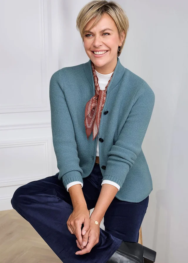 Cotton Traders Icy Blue Textured Cardigan