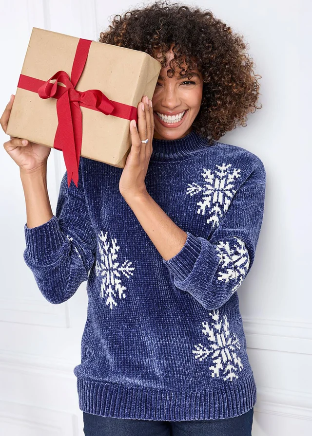Cotton Traders Marine Chenille Snowflake Jumper