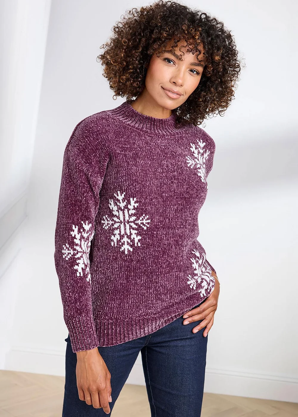 Cotton Traders Damson Chenille Snowflake Jumper - 20 Image 2