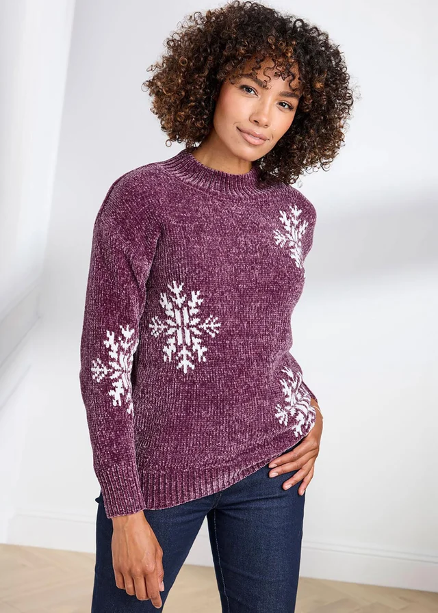 Cotton Traders Damson Chenille Snowflake Jumper