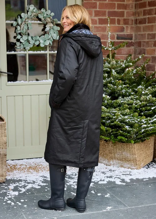 Cotton Traders Black Long Wax Look Coat - 18 Image 3