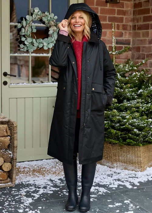 Cotton Traders Black Long Wax Look Coat - 18 Image 1