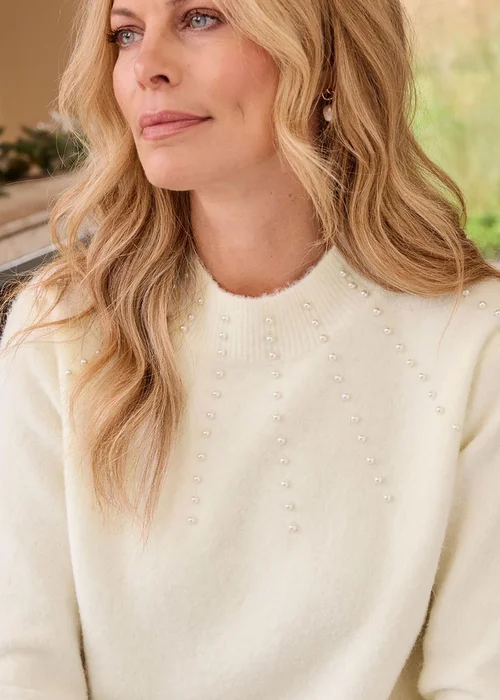 Cotton Traders Pale Cream Mock Pearl Neck Jumper - 10 Image 4