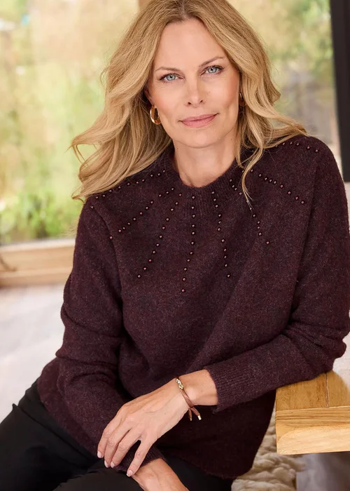 Cotton Traders Mulberry Mock Pearl Neck Jumper - 20 Image 2