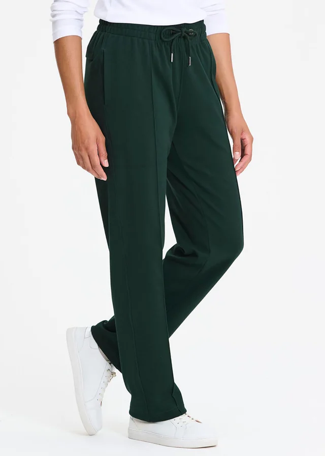 Cotton Traders Jewel Green Interlock Pintuck Joggers