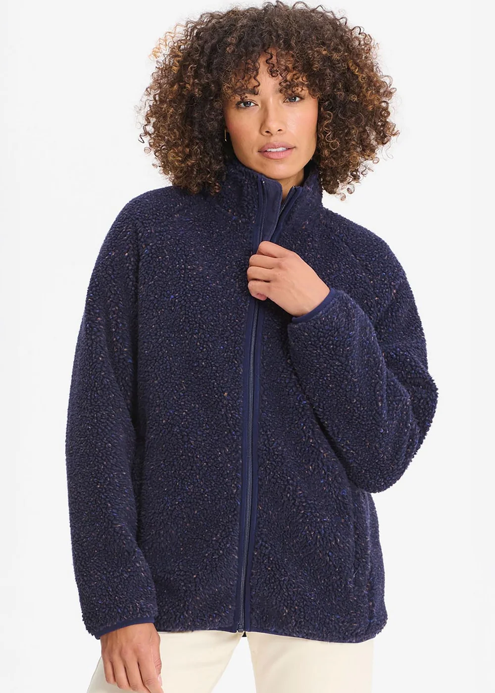 Cotton Traders Navy Flecked Borg Fleece Jacket - 3XL Image 1