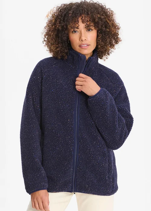 Cotton Traders Navy Flecked Borg Fleece Jacket - 3XL Image 1