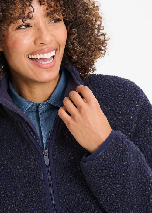 Cotton Traders Navy Flecked Borg Fleece Jacket - 3XL Image 3