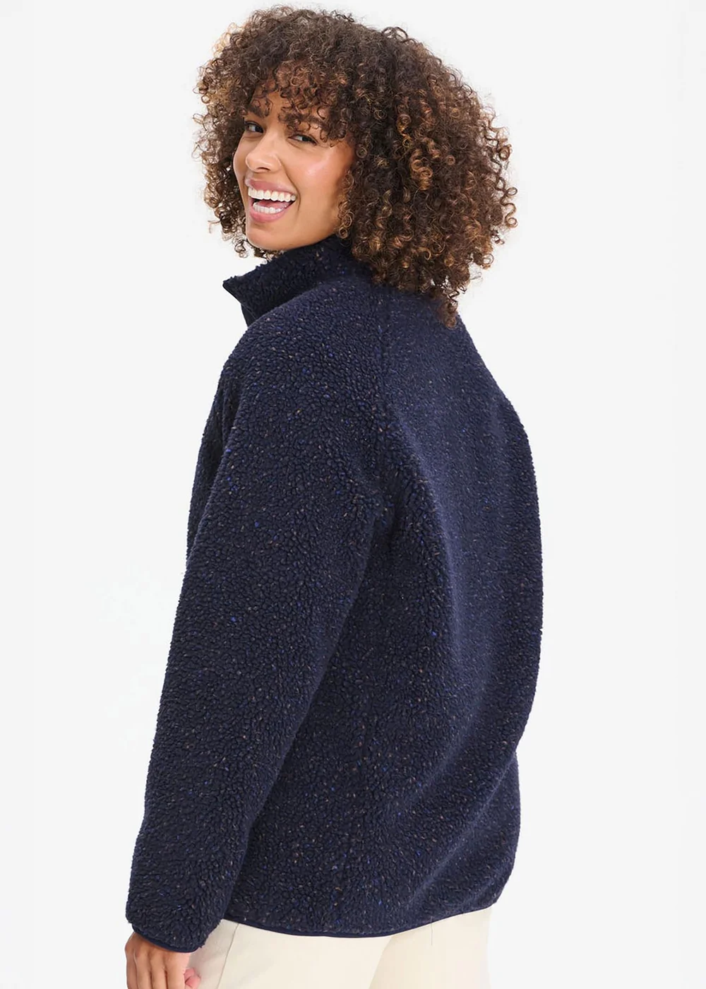 Cotton Traders Navy Flecked Borg Fleece Jacket - 3XL Image 2