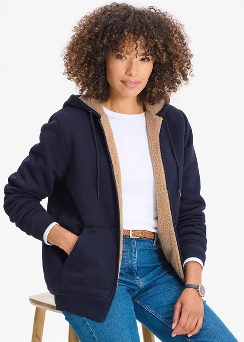 Cotton Traders Navy Fleece Lined Jersey Zip Through Jacket - L Image 1