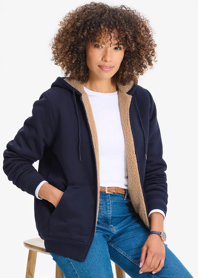 Cotton Traders Navy Fleece Lined Jersey Zip Through Jacket