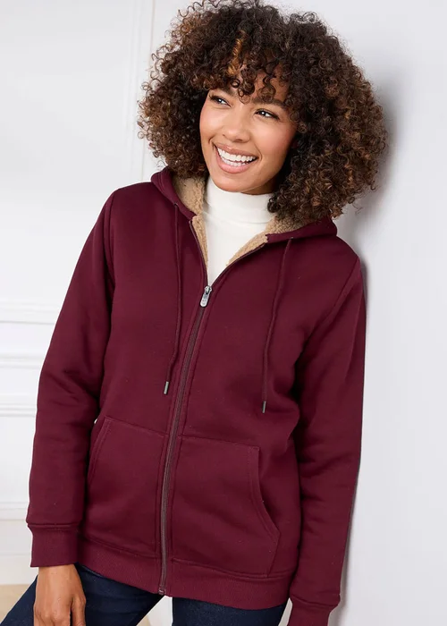 Cotton Traders Burgundy Fleece Lined Jersey Zip Through Jacket - XL Image 1