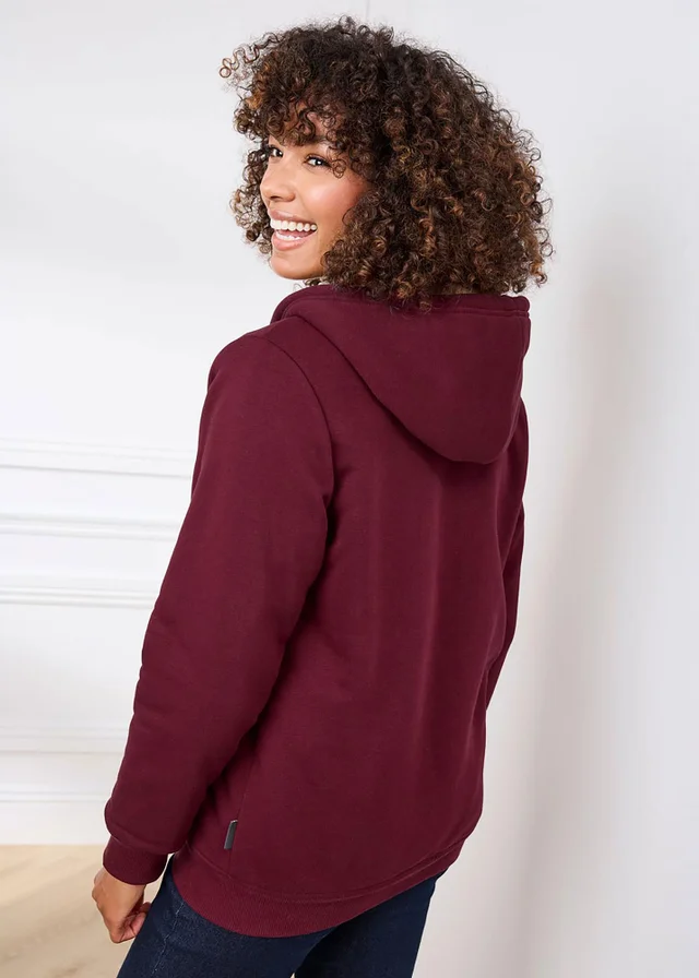 Cotton Traders Burgundy Fleece Lined Jersey Zip Through Jacket