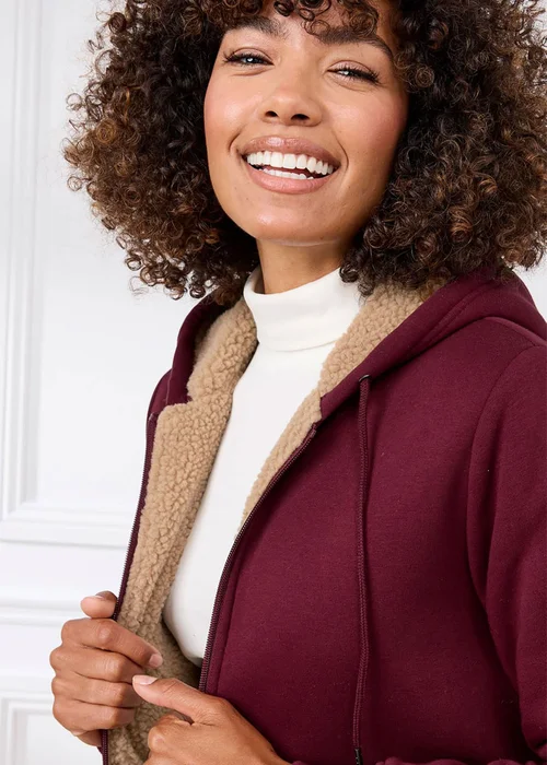 Cotton Traders Burgundy Fleece Lined Jersey Zip Through Jacket - XL Image 3