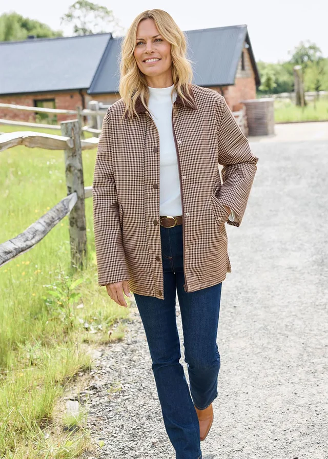 Cotton Traders Chocolate Cord Trim Check Coat
