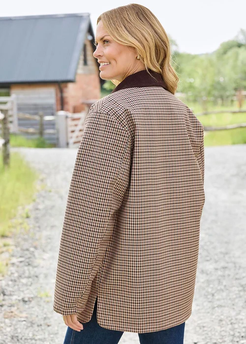 Cotton Traders Chocolate Cord Trim Check Coat - 18 Image 3