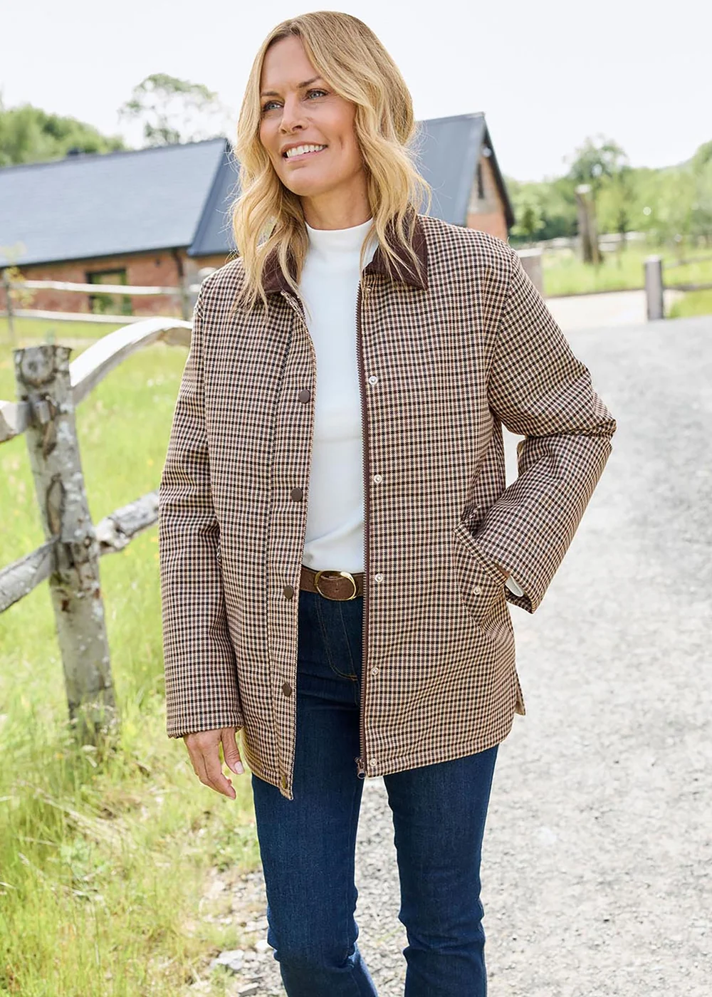 Cotton Traders Chocolate Cord Trim Check Coat - 18 Image 2