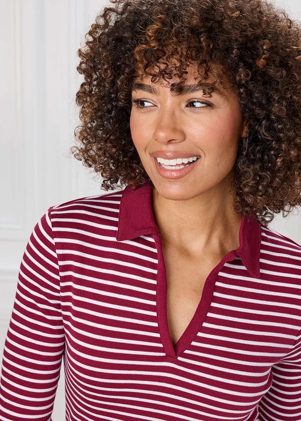 Cotton Traders Ruby Cosy Up Long Sleeve Stripe Polo Shirt - 26 Image 4