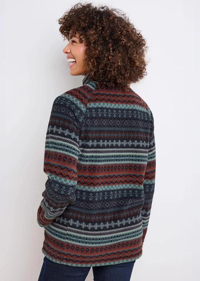 Cotton Traders Soft Teal Printed Microfleece Half Zip Top