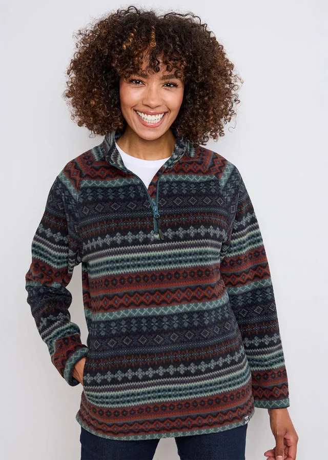 Cotton Traders Soft Teal Printed Microfleece Half Zip Top